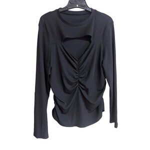 Shein Curve 3XL Black Ruched Heart Cutout Long Sleeve Top
